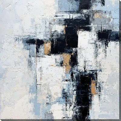 Картина маслом Черно-белая абстракция с синим №538