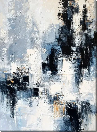 Картина маслом Черно-белая абстракция с синим №539