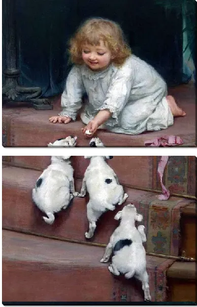 Картина Ребенок со щенками (A child with puppies)