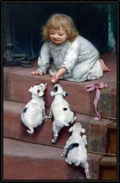 Картина Ребенок со щенками (A child with puppies)