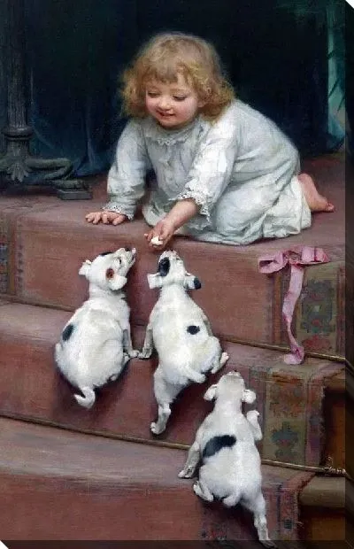 Картина Ребенок со щенками (A child with puppies)