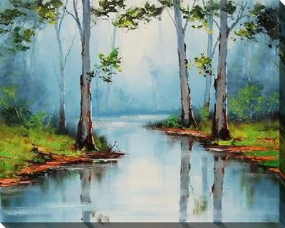 Картина маслом Река в лиственном лесу (The river in the deciduous forest)