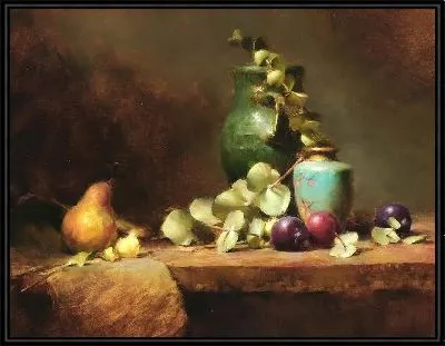 Зеленая Ваза 3 Сливы (Green Vase 3 Plums)