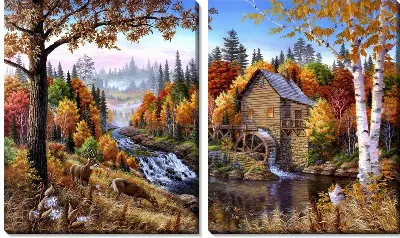 Модульная картина Водяная мельница возле реки (Water mill)