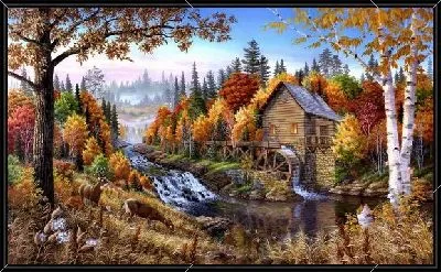 Картина Водяная мельница возле реки (Water mill)