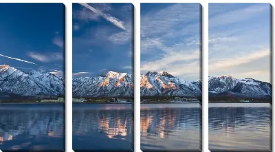 Модульная картина Заснеженные горы у озера (Snow-covered mountains near the lake)