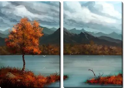 Модульная картина Горы у озера (Mountains by the lake)