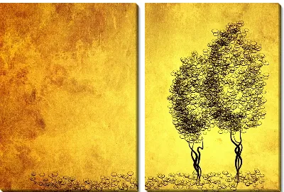 Модульная картина Два дерева на золотистом фоне (Two trees on the golden background)