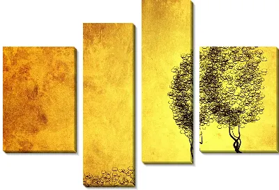 Модульная картина Два дерева на золотистом фоне (Two trees on the golden background)