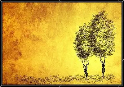 Картина Два дерева на золотистом фоне (Two trees on the golden background)