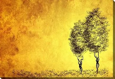 Постер Два дерева на золотистом фоне (Two trees on the golden background)