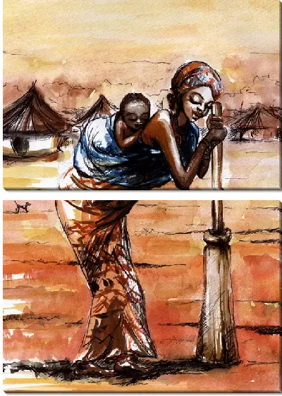 Модульная картина Африканка с ребенком (African woman with a child)