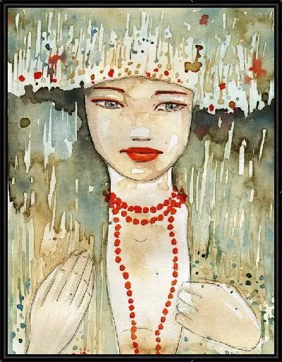 Картина Девушка с красными бусами (Girl with red beads)