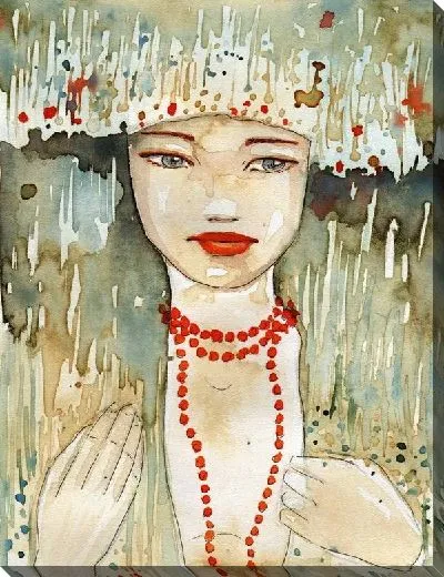 Картина маслом Девушка с красными бусами (Girl with red beads)