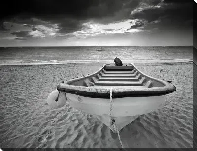 Постер Лодка на берегу океана (A boat on the ocean)