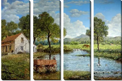 Модульная картина Сельский пейзаж с речкой (Rural landscape with a river)