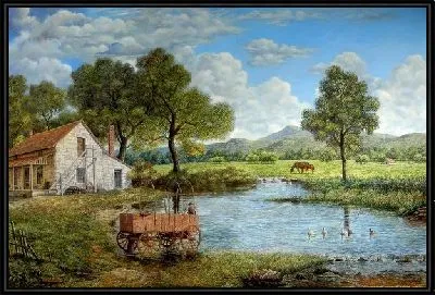 Картина Сельский пейзаж с речкой (Rural landscape with a river)