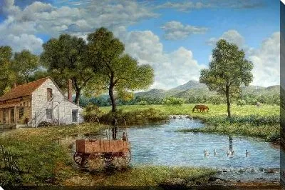 Картина маслом Сельский пейзаж с речкой (Rural landscape with a river)