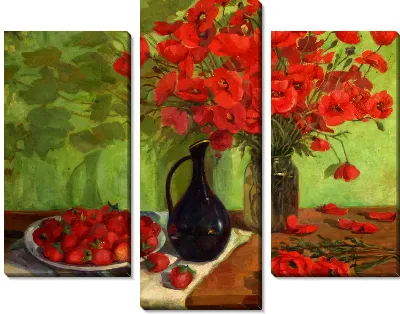 Модульная картина Натюрморт с клубникой и маками (Still life with strawberries and poppy)