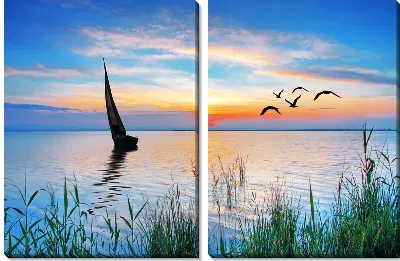 Модульная картина Парусник на озере (Sailboat on the lake)