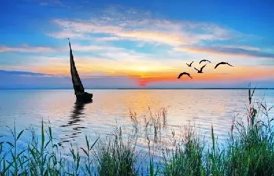 Плакат Парусник на озере (Sailboat on the lake)