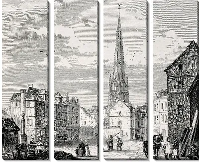 Модульная картина Город с готической церковью (A city with a Gothic church)