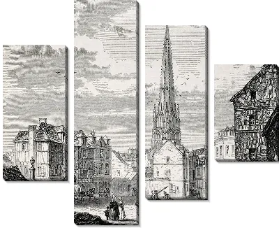 Модульная картина Город с готической церковью (A city with a Gothic church)
