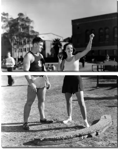 Модульная картина Девушка бросает мячик (A girl throws a ball)
