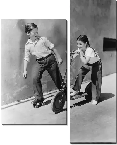 Модульная картина Дети с самокатом (Children with scooter)