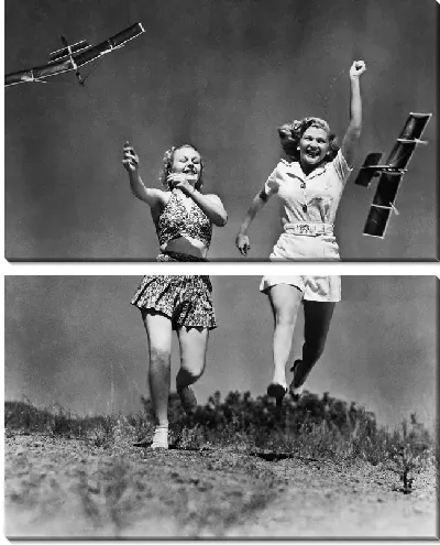 Модульная картина Девушки с моделями самолетов (Girls with model airplanes)