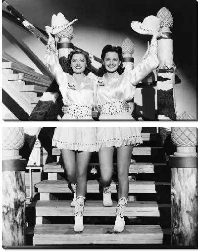 Модульная картина Две девушки в ковбойских костюмах (Two girls in cowboy costumes)