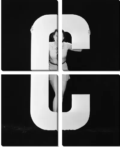 Модульная картина Девушка возле буквы (Girls around the letter)