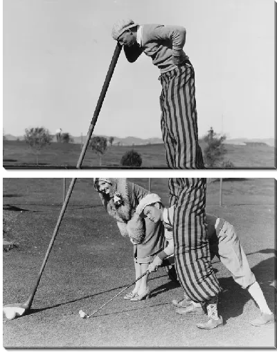 Модульная картина Мужчина на ходулях играет в гольф (A man on stilts playing golf)