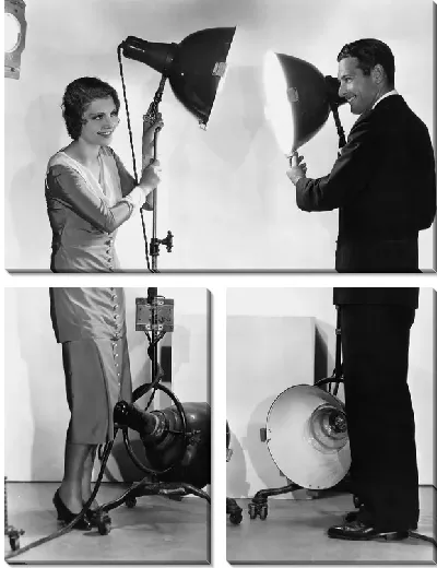 Модульная картина Мужчина и женщина с лампами (Man and woman with lamps)