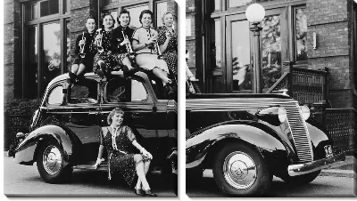 Девушки на крыше ретро автомобиля (Girls on the roof retro car)