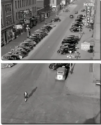 Модульная картина Вид на ретро автомобили сверху (Kind of retro cars from the top)