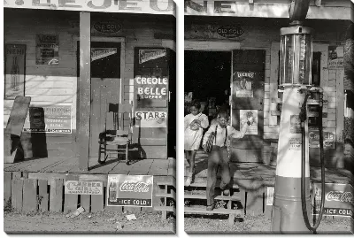 Модульная картина Дети выходят из магазина (Children come out of the shop)