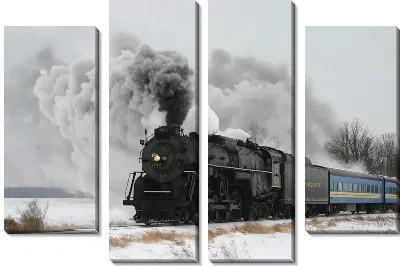 Модульная картина Зимний пейзаж с поездом (Winter landscape with a train)
