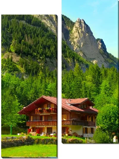Модульная картина Дом у подножья гор (House at the foot of the mountains)