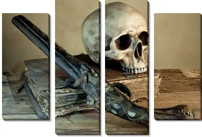 Модульная картина Натюрморт с ружьем и черепом (Still life with a gun and a skull)
