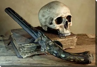 Натюрморт с ружьем и черепом (Still life with a gun and a skull)