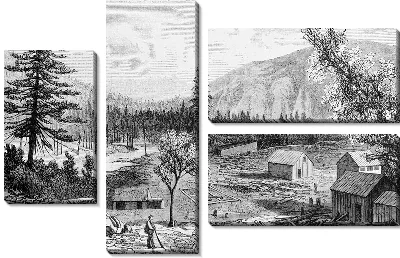 Модульная картина Строительство поселка в горах (Construction of the village in the mountains)
