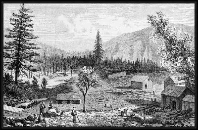 Картина Строительство поселка в горах (Construction of the village in the mountains)