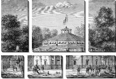 Модульная картина Фонтан возле здания (Fountain near the building)