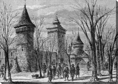 Постер Группа людей возле площади (A group of people near the area)