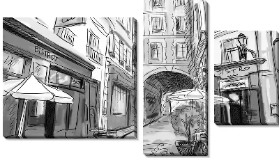 Модульная картина Улица с кафе (Street with cafes)