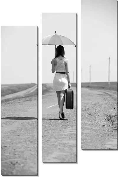 Модульная картина Девушка идущая по дороге (Girl walking along the road)