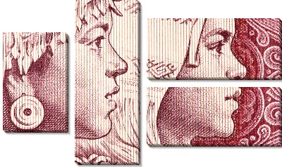Модульная картина Девушки изображенные на китайской купюре (Girls pictured on the Chinese banknote)