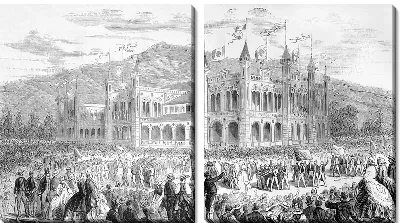 Модульная картина Скопление людей возле замка (A crowd of people near the Castle)