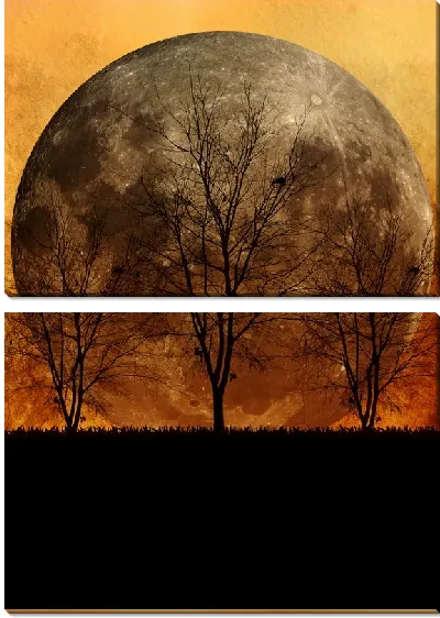 Модульная картина Деревья на фоне луны (Trees on the background of the moon)